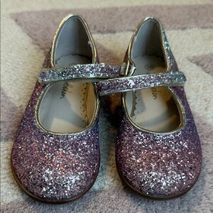 Mini Boden Glitter Mary Jane Shoes in Pink and Silver